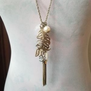 Feather charm necklace silver tone and gold tone long